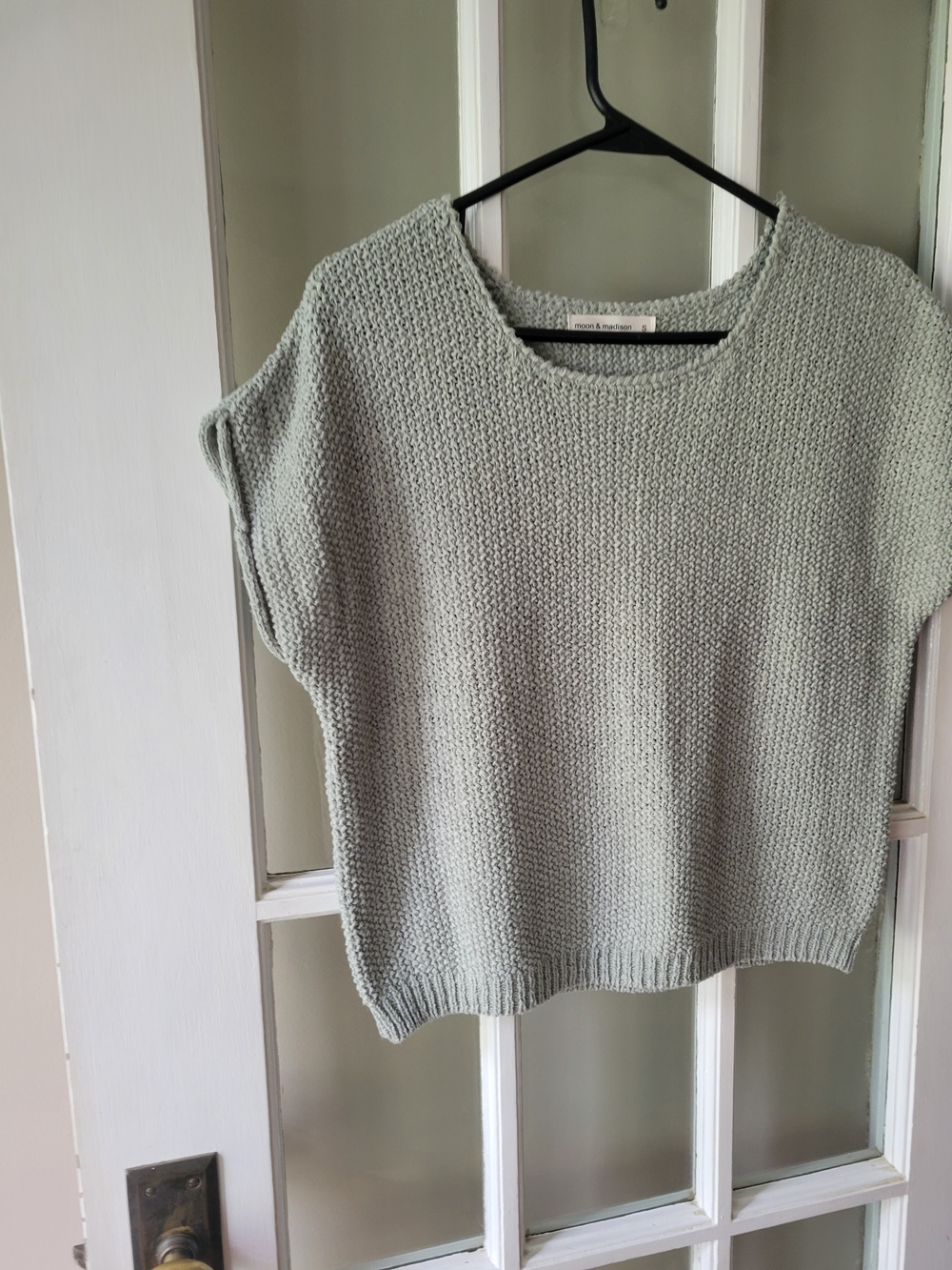 Moon & Madison short sleeve sweater cropped textured knit Sage Green Sz Small - Picture 3 of 13